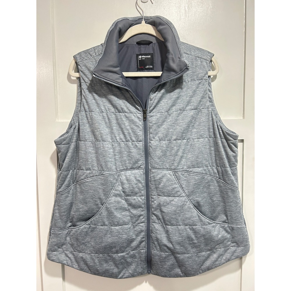 Marmot Womens Heathered Grey Quilted Insulated Full Zip Vest Size 1X